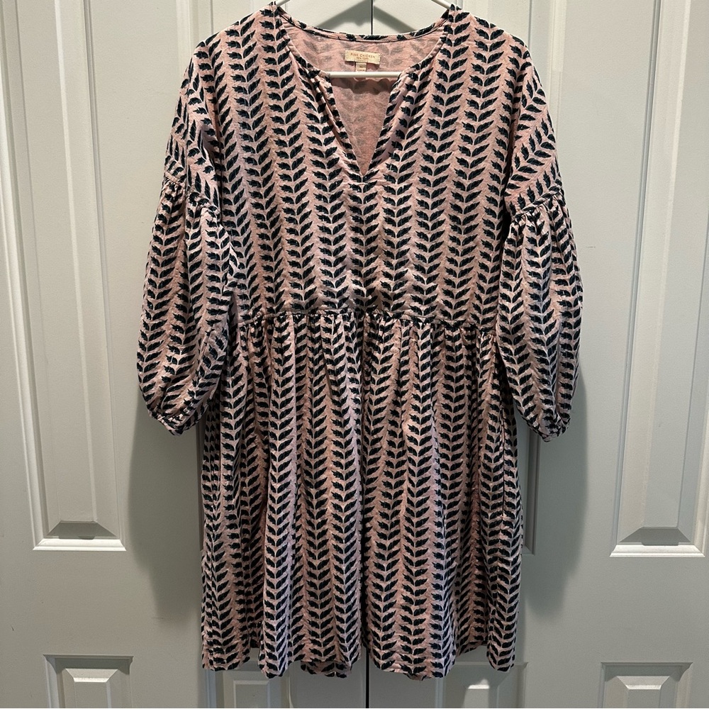 Pink Chicken Pink & Green Floral Boho Dress XS